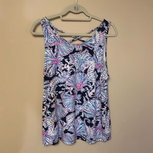 Lilly Pulitzer Kristen Tank Top Deep Sea Navy Shells Bells Pattern